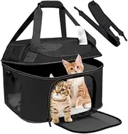 GUDAJIN Portable Large Cat Cage, Foldable Soft-Sided Pet Bag, Breathable Outdoor Cat Carrier, Suitable for Small Dogs and Cats, Ideal for Indoor and Outdoor Use, Travel and Camping. (Black)