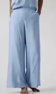 Athleta Calm Cool Silky Flowy Blue Wide Pants Size Large NWT
