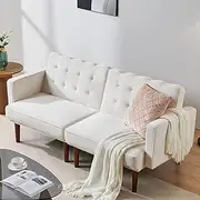 [Furnify] 71" Small Futon Sofa Bed, Fabric Sleeper, Mid Century Modern Futon Couch, Sofa Bed Couch with Adjustable Backrest, Versatile Loveseat for Living Room,Dorm, Velvet Beige