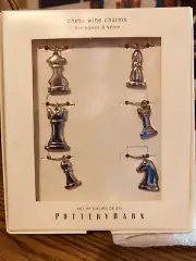NEW Pottery Barn Chess Wine Glass Charms 6 Pc Set Metal Markers King Queen Rook