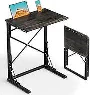 Evermagin 21''Wx28''H Folding TV Tray, Small Foldable C-Shaped End Table for Eating with Tablet and Phone Slots, Slide Under Couch Side Table for Recliner, Living Room, Bedroom, Greige
