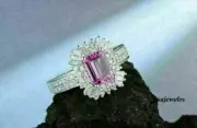 1.54CT Emerald Cut Real Pink Sapphire Cluster Halo Jewelry Ring 14K Gold Finish