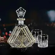Hand Painted Whiskey Decanter Set for Men, Lead Free Whiskey Decanter Set Gold with 6 Glasses,Whisket Decanter Gift Set, Lead Free Crystal Glasses