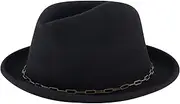 [Concept One] Christian Siriano New York, Wool Felt Wide Brim Fedora Fashion Hat with Paper Clip Chain Band