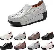 [Generic] Women's Slip-On Platform Wedge Sneakers,Comfortable Leather Casual Loafers with Arch Support, Orthotic Walking Shoes, Rocking Sole for Easy Walking