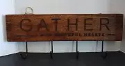 "Gather Here with Grateful Hearts" 4 Hook Wooden Coat Hat Rack Wall Hanger