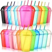 Hsei 24 Pack Reusable Glitter Plastic Cups with Dome Lids and Straws Kids Tumbler with Straw 16 oz Plastic Tumbler Iced Coffee Cups Bulk Colorful Cups for Party Birthday Supplies, 13 Colors
