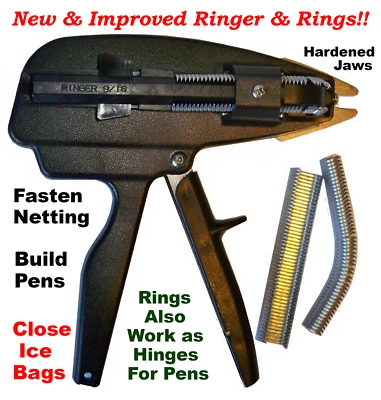 Hog Ringer Gun & 9/16" (Stainless-Steel blunt) OR (Galvanized Sharp) Hog Rings