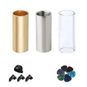 Guitar Slide Set Of 1 Glass Slide, 1 Steel Slide And 1 Brass Guitar Slide, 6 Pcs Guitar Picks And 4