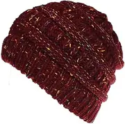 [dingtian] Messy Bun Ponytail Knit Beanie Visor Brim Hat Pompom Cap for Women Girls/106