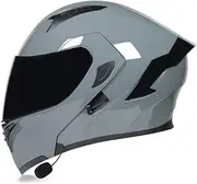 Bluetooth Motorcycle Helmet Motorcycle Dual Visor Flip Up Modular Full Face Helmet ECE Certification with Built-in Dual Speaker Moped Street Bike Racing Crash Helmet C,XXL=63-64CM