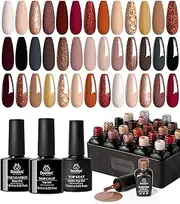 beetles Gel Polish 23Pcs Gel Nail Polish Kit, 20 Colors Nude Pink Brown Burgundy Red Gel Polish Set with Base Top Coat Verse of Roses Kit, Soak off Uv Golden Glitter Holiday Nail Gel