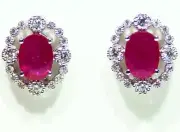 2.52CT 14K Gold Natural Ruby Diamond Halo Stud Engagement Earrings Vintage Retro