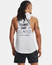 Under Armour Project Rock Training Hooded 1379901 100 man white tank New XL