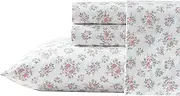[Laura Ashley] Sheets, Cotton Percale Bedding with Matching Pillowcases, Crisp & Breathable, Deep Pocket, Fully Elasticized (Leanna Rose Pink, Queen)