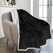 PAVILIA Black Sherpa Fleece Throw Blanket for Couch, Soft Thick Bed Blanket for Sofa, Cozy Warm Throw Blanket All Season, Fuzzy Plush Winter Blanket, Black Decorative Throw, 50x60