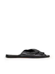 Black Leather Open Toe Bow Sandals