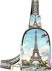 [miaozhen] Trendy Peach Flowers Romantic Eiffel Tower fanny pack crossbody fashion large fanny packs for for day pack, Peach Flowers Romantic Eiffel Tower