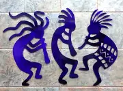 Set of 3 Kokopelli Musicians Metal Wall Art 24" Tall Translucent Purple Finish