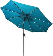 Blissun 9 ft Solar Umbrella 32 LED Lighted Patio Umbrella Table Market Umbrella with Tilt and Crank Outdoor Umbrella for Garden, Deck, Backyard, Pool and Beach