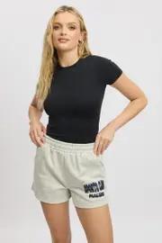 Grey Track Shorts High Rise Elastic Waist - Size 10, Women's Track Short