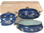 Vintage Sarma Studios Japan Enamel Cookware Lattice Rose Design