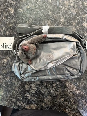 Kipling K70120 Stelma Crossbody Small Bag Purse Polyamide Moon Grey Metallic 104