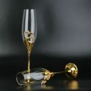 Wedding Crystal Champagne Glasses 2Pcs/Set Gold Metal Stand Flutes Wine Glasses