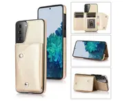 Case for Samsung Galaxy S21, Leather Wallet Case With Card Pockets Back Flip Shockproof Cover Case-Gold
