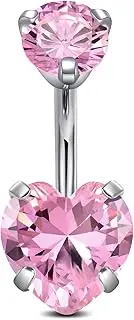 [Cizme] Belly Button Bar Titanium 14G 8/10mm Lilac Pink Purple Heart CZ Belly Ring Navel Piercing Jewelry for Women Men