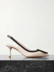 [Roger Vivier] Roger Vivier - Viv In The City 65 Two-tone Leather Point-toe Slingback Pumps - White - IT38 IT 38 White