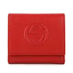 【GUCCI 古馳】598207 經典雙G SOHO系列荔枝紋牛皮扣式翻蓋中夾(紅色)