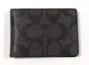 Coach Men Wallet Mahogany Black Signature Canvas Compact Billfold CM166 MSRP$150