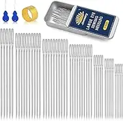 50 PCS Large Eye Sewing Needles, 7 Size Sewing Needles for Handsewing, Leather Embroidery Thread Sharp Needle, Stainless Steel Yarn Knitting Needle with Threader, Thimble for Repair, Quilting