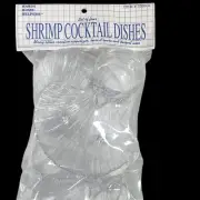 12 Vintage Shrimp Cocktail Plastic Clam Shell Dishes Clear Footed NOS MCM Beachy