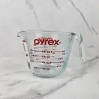Vintage PYREX Glass Measuring Cup Red Lettering Open J-Handle Cup 1 8oz
