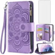 for Samsung Galaxy S21 Plus 5G Wallet Case and Tempered Glass Screen Protector