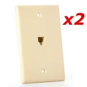 2 Pack - 1-Port RJ11 6P4C Smooth Telephone Phone Jack Face Wall Plate - Ivory