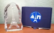 Paris France Souvenir Etched 3D Crystalex Glass Eiffel Tower Paperweight Decor