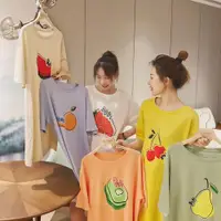 在飛比找ETMall東森購物網優惠-尋光設計水果派對夏季中長款T恤