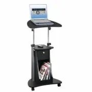 Black Wooden Rolling Laptop Desk Mobile Portable Cart Table Stand Notebook CPU