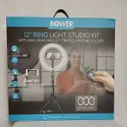 Bower 12" LED Selfie Ring Studio Light Kit Tripod Social Media - Live Streaming