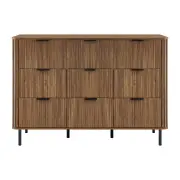 Design Square Galene Dresser Lowboy Chest Of 3x3 Drawers Storage Cabinet Slat Walnut