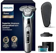 Philips Shaver S9000 Electric Wet and Dry Shaver, Lift & Cut Shaving System and SkinIQ Technology, Fold-Out Trimmer, Cleaning Station, Charging Station, Travel Case, Chrome Silver, S9975/54