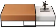Modern Coffee Table Set of 2, End Side Table Nesting Tables for Living Room, Living Room Table, Metal Frame,70 * 70cm(60 * 60cm) (Color : Orange+White)