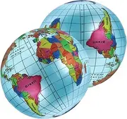 CANIGHT 2 Pcs Inflatable Earth Beach Ball Globe Educational Geography for Boy Girl Lightweight Portable Fun with Detailed World Map for Learning Continents and Countries