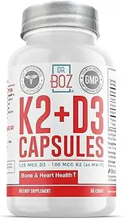Dr. Boz Vitamin K2 (MK-7) + D3 Capsules with Bioperine® for Best Absorption | Vitamin D Supplement | Vitamin K Supplement | Vitamin K2 D3 Supplement [Bone Health | Heart Health]- 66 Count