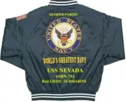 USS NEVADA SSBN-733 SUBMARINE NAVY EMBROIDERED SATIN JACKET(BACK ONLY)