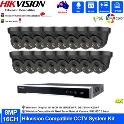 Hikvision 12MP 16CH 16 POE NVR 4K 8MP ColorVu Mic CCTV IP Camera Security System