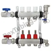3-Branch PEX Radiant Floor Heating Manifold Set - Stainless Steel, for 1/2” PEX